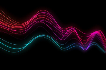 3d rendering, abstract background of red blue lines  colorful neon wavy line glowing in the dark. generative ai. Modern simple wallpaper. 