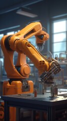 Robot arm manipulator in a factory. AI generative.