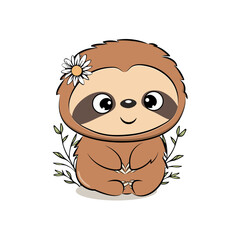 Cute sloth in cartoon style. Vector illustration. © Nadzezhda
