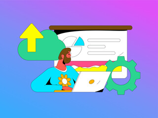 Business collaboration cloud computing flat vector concept operation hand drawn illustration
