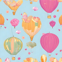 nostalgic Honeypennies Balloon Trip Seamless pattern with soft pastel colors and delicate details, rendered, Ai generated 
