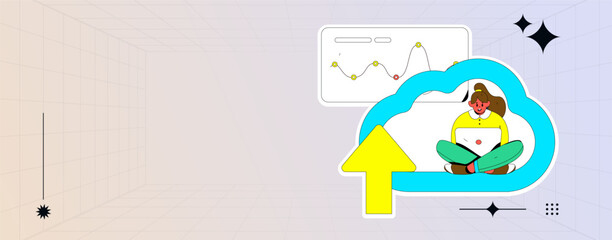 Business collaboration cloud computing flat vector concept operation hand drawn illustration
