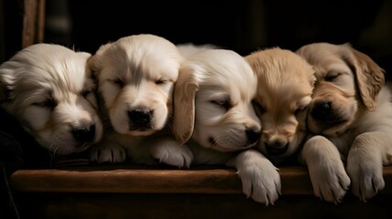 A picture of a group of puppies cuddled up together