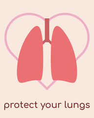 Poster with the image of the lungs for medical institutions. Medicine for people. Human lungs. Treatment and protection of the lungs. Vector flat image of lungs for posters, business cards, banners.