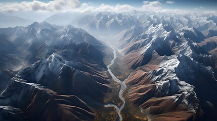 An awe-inspiring aerial view of a majestic mountain range