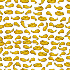 Seamless pattern with Hard yellow Crookneck Squash. Summer squash. Cucurbita pepo. Cucurbitaceae. Fruits and vegetables. Cartoon style. Vector illustration isolated on white background.