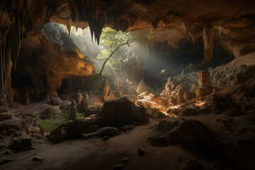 The breathtaking world of luminous caves filled with stalactites and stalagmites. Generative AI