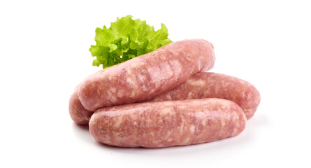 Italian sausages, Raw Salsiccia Sausages, isolated on a white background.