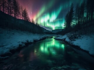 Fototapeta na wymiar Northern Lights, beautiful and majestic. Generative AI