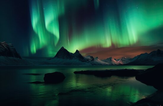 Northern Lights, beautiful and majestic. Generative AI