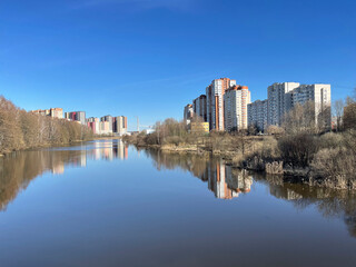 Moscow region, the city of Balashikha. Pekhorka River in spring in clear weather