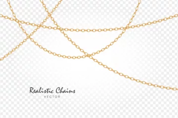 Foto op Plexiglas Gold chain isolated on transparent background. Chain backround. Luxury brilliant jewelry pendant or coulomb. Luxury stripe vector design © SERHII