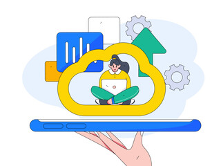 Business collaboration cloud computing flat vector concept operation hand drawn illustration
