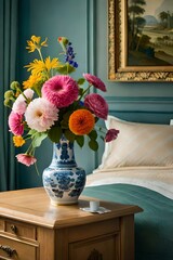 Bohemian flower arrangement in a stylish vase, Generative AI