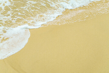 Sandy beach with foamy waves
