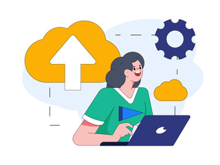 Business collaboration cloud computing flat vector concept operation hand drawn illustration
