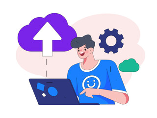 Business collaboration cloud computing flat vector concept operation hand drawn illustration
