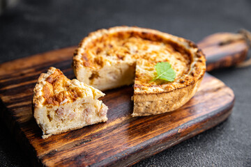 salmon quiche savory pie stuffing meal food snack on the table copy space food background rustic top view