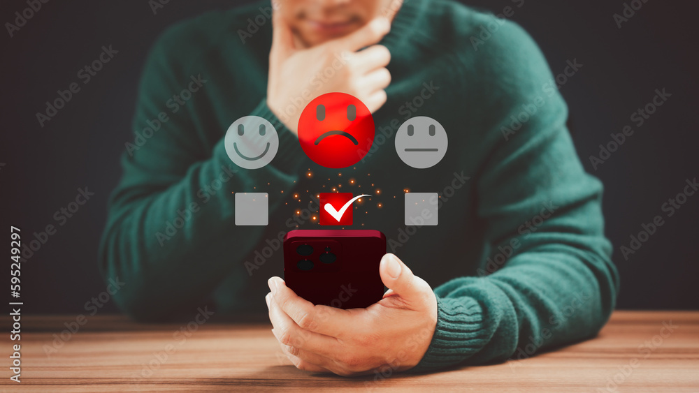 Aufkleber assessment testimonial review for dislike service and low quality. business service concept of custo