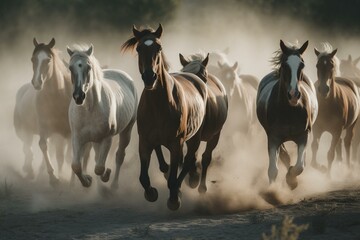 Fototapeta na wymiar Horses running away. Generative AI