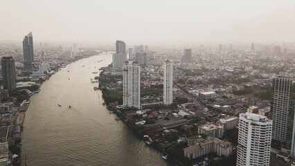 Aerial view of the Chao Praya river and surroundings in Bangkok, Thailand
