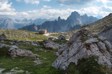 Tre Cime di Lavaredo hiking trail in summer, Dolomite, Italy