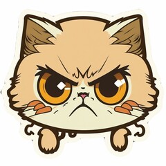 Vibrant sticker of a cute cartoon cat, featuring bright eyes, isolated on a white background