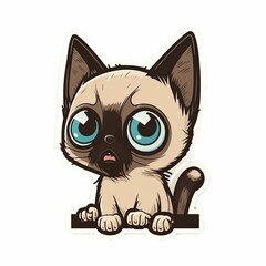 Vibrant sticker of a cute cartoon cat, featuring bright eyes, isolated on a white background