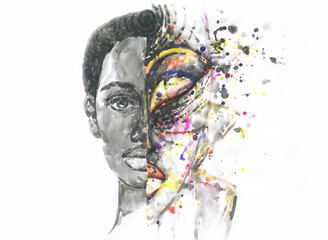 african american human. illustration. watercolor painting	