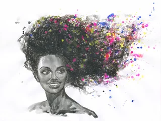 Gordijnen african american woman. illustration. watercolor painting © Anna Ismagilova