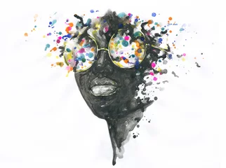 Foto op Plexiglas african american human wear sunglasses. illustration. watercolor painting  © Anna Ismagilova