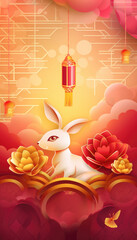 Chinese new year 2023 concept, the year of the water rabbit. Generative AI illustrations