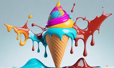 Ice Cream cone with multiple colours with a splash effect around it