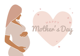 Happy mother's day card. Pregnant woman. Concept of pregnancy and motherhood. Modern maternity. Design for greeting card, poster, web or print. Faceless vector illustration. EPS 10