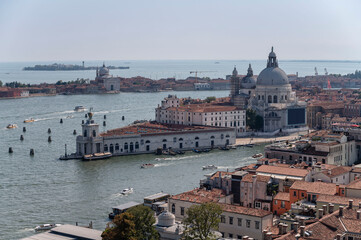 Aerial view of Grand Canal and Basilica di Santa Maria della Salute, Venice, Italy