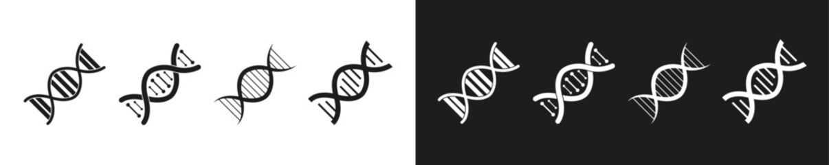 Dna icons set. Dna helix, chromosome, molecule symbol. Flat design. Vector illustration. 