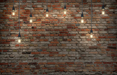3d Illustation - Mock-up - Eine Steinwand mit Lampe. - Industrieller Stil - Interieur - Platzhalter
