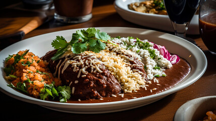 Enchiladas with Mole Sauce, plated dish of enchiladas.