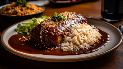 Enchiladas with Mole Sauce, plated dish of enchiladas.