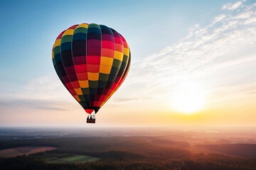 Obraz premium Colorful hot air balloon flying in the sky. illustration on blue background with copy space