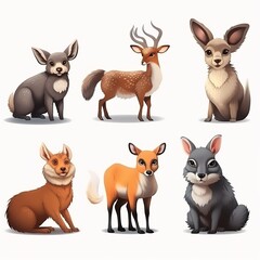 Safari animal set deer fox squirrel hare boar and wolf in 3d style. Generative ai