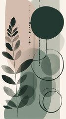 abstract green art print plant. simple flat colours ci, Generative AI