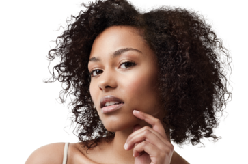 Skincare, makeup and portrait of a woman with natural hair care and confidence from beauty glow. Dermatology, young face and female person with youth Isolated on a transparent, png background