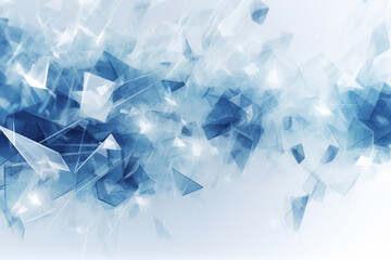 Fototapeta premium Beautiful light blue abstract background. Flying pieces of broken glass or clear plastic. Design element, AI generated, made by AI, artificial intelligence