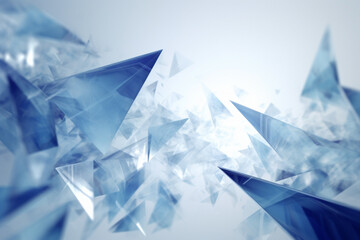 Naklejka premium Beautiful light blue abstract background. Flying pieces of broken glass or clear plastic. Design element, AI generated, made by AI, artificial intelligence