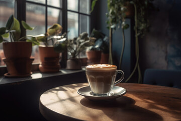 Obraz na płótnie Canvas Heart-shaped latte art in urban café - generative AI