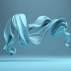 Blue background with silk cloth. Fabric in motion.  3d render 