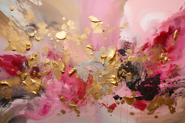 a painting of pink , white , and black with gold flakes. Generative Ai