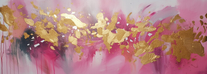 Obraz na płótnie Canvas pink and gold abstract painting on canvas. Generative Ai