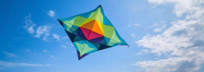 a colorful kite flying in the sky on a sunny day. Generative Ai